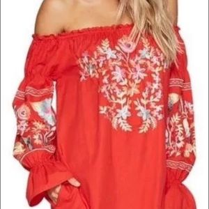 Free People Embroidered off the shoulder dress